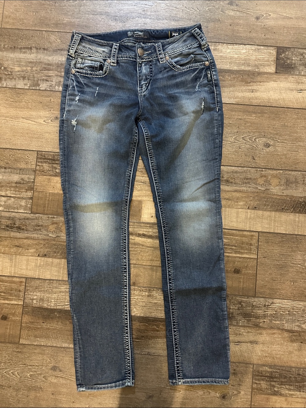 Silver Jeans Medium Blue Skinny Jeans with Light Whiskering